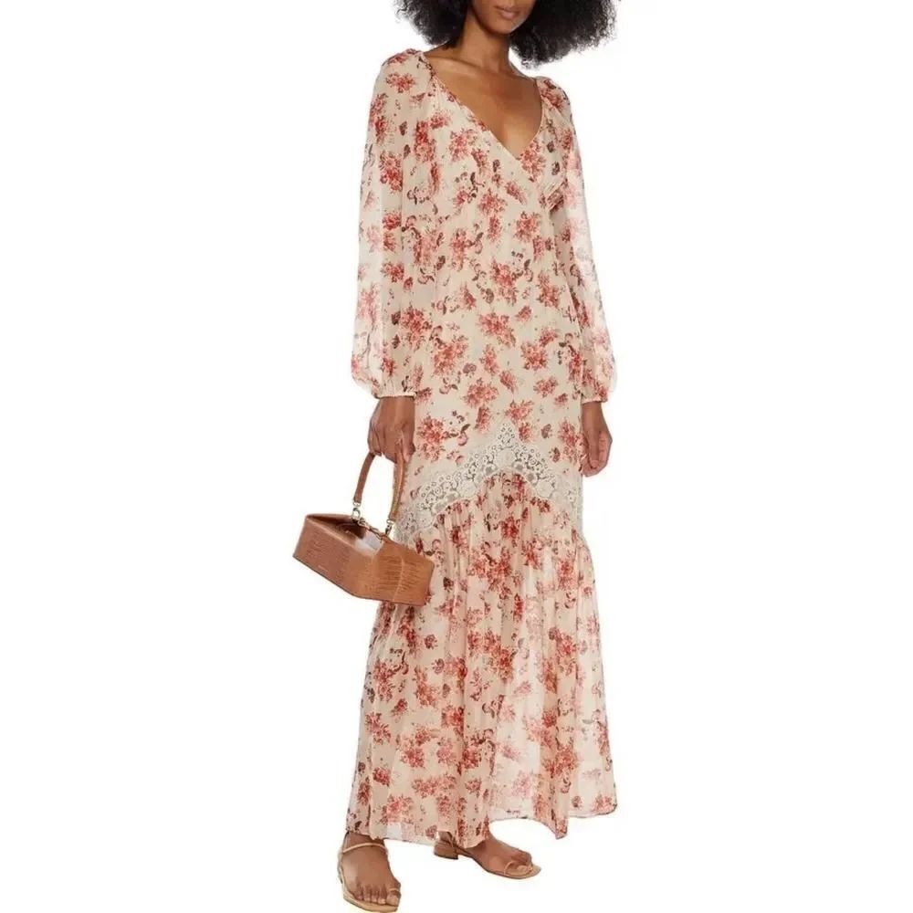 CAMI NYC The Francie Silk Vintage Floral Maxi Dress Beige